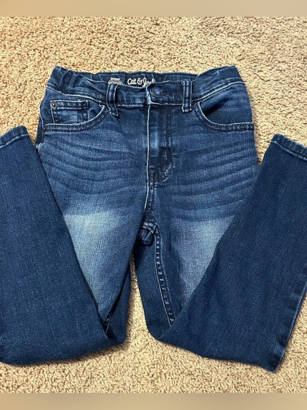 Cat & Jack Girls size 7 Skinny Stretch Dark Wash Denim Jeans Adjustable Fade